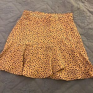 Francesca's Collections Tan Asymmetrical Skirt with Black Dots